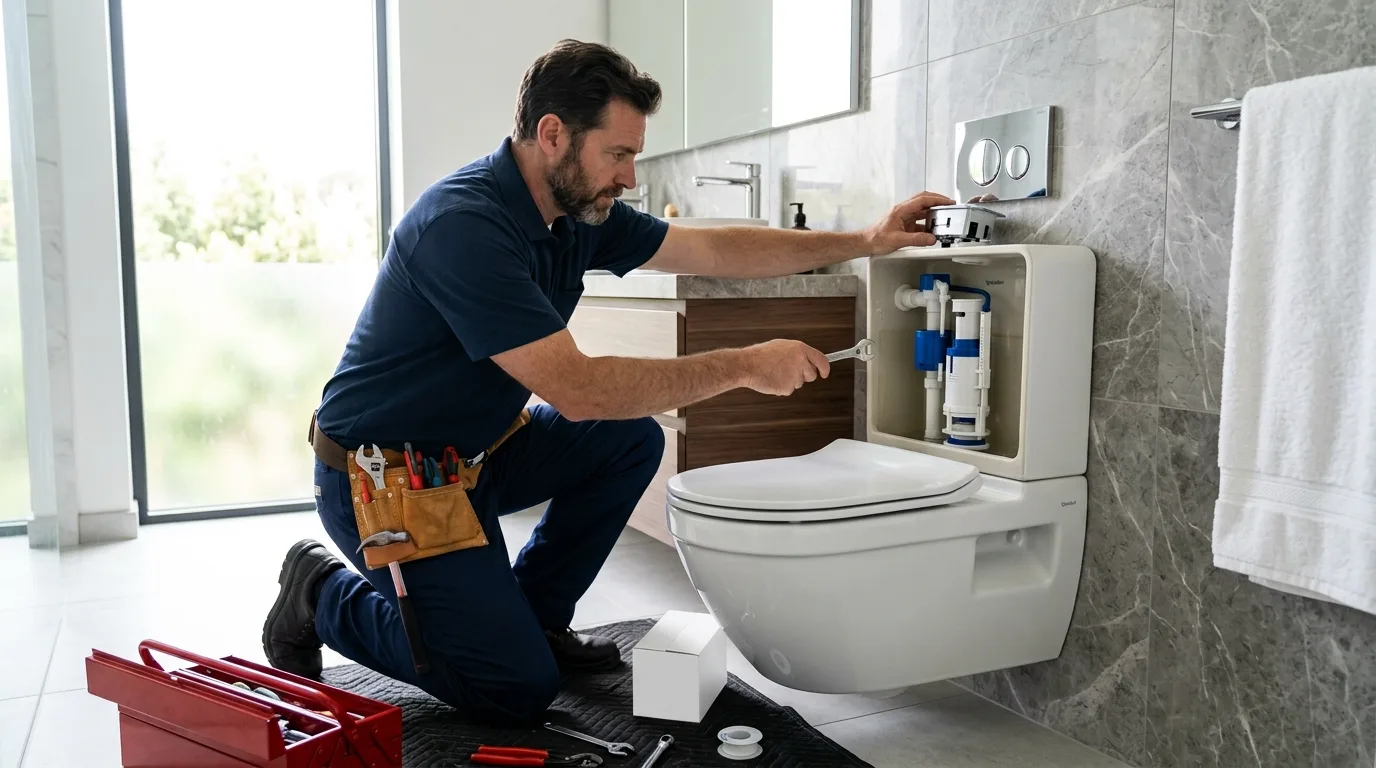 Concealed toilet cistern and carrier being installed in Corona, CA